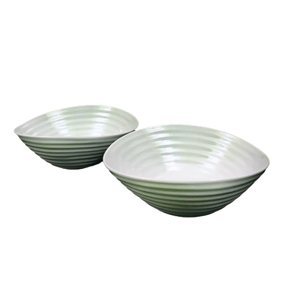 2 Portmeirion Sophie Conran Celadon Green Cereal Bowls 7.25" Ring Oval Ribbed - Picture 5 of 15
